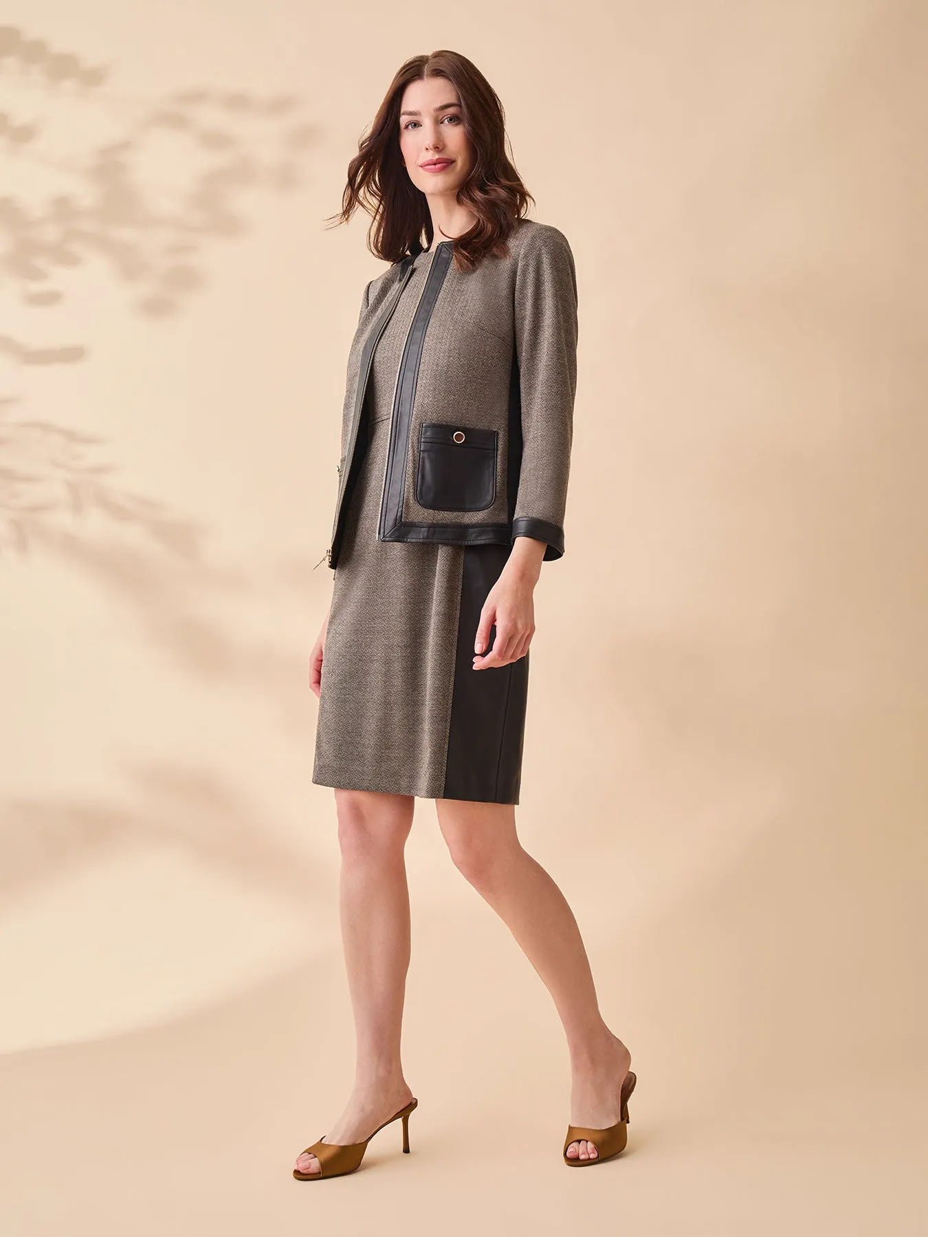 Zip-Up Framed Jacket, Faux Leather